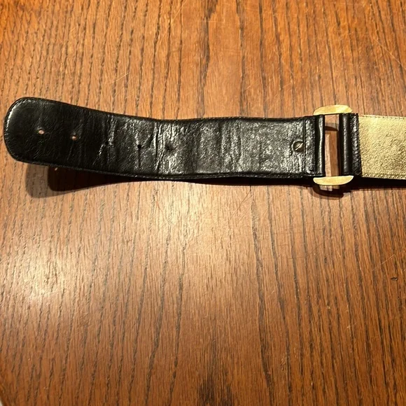 Omega Black Leather Belt With Large Gold Buckle Size M  display picture 3